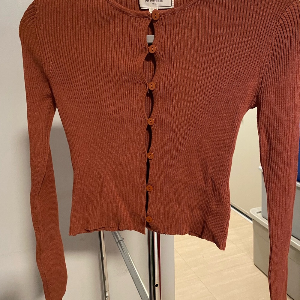 Tobi Terracotta Button-Down Ribbed Shirt